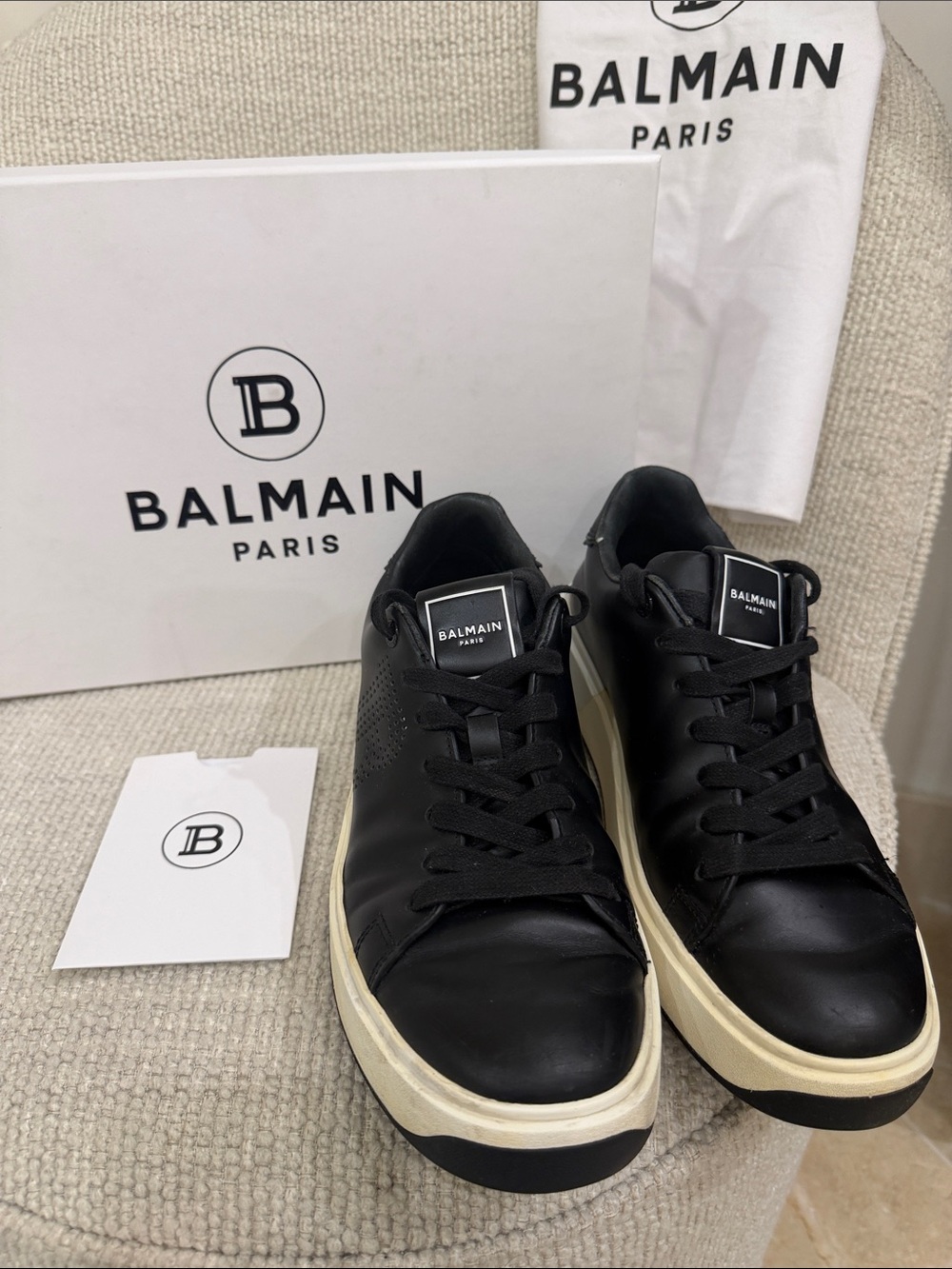 Balmain Black Leather Low-Top Sneakers